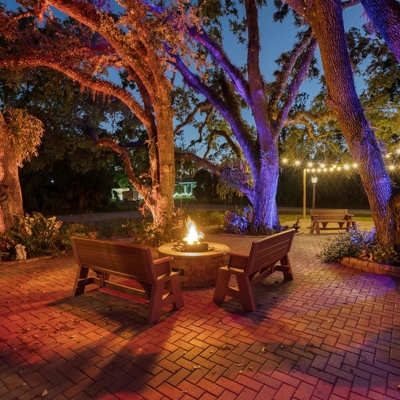 Bistro Lighting and Fire Feature Photo