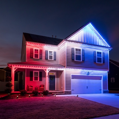 Permanent roofline lighting is great for Fourth of July Photo