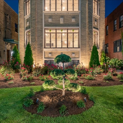 Apartment building and landscape lighting Photo