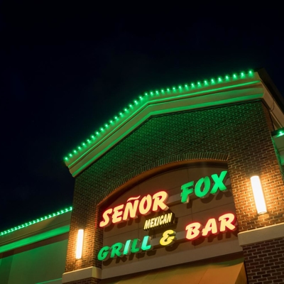 <p>This restaurant added permanent roofline lighting to increase curb appeal and add to the branding Photo