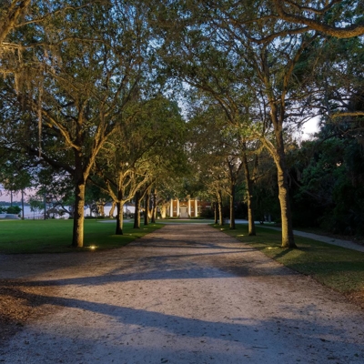 Landscape lighting on the lines of trees at the Conservation Foundation of the Gulf Coast helps welc Photo