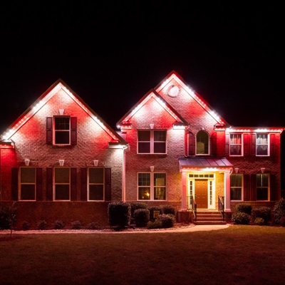 Red and White Exterior Roofline Lighting -Cumming, IA Photo