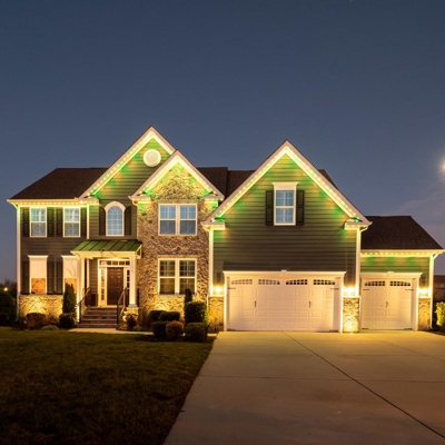 Green and White Exterior Roofline Lighting Photo