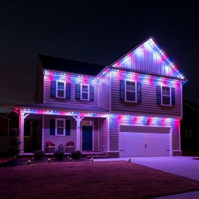 Red, White and Blue Exterior Roofline Lighting Photo
