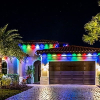 Celebrate any occasion with permanent holiday lighting on your Miami Beach home.  Photo