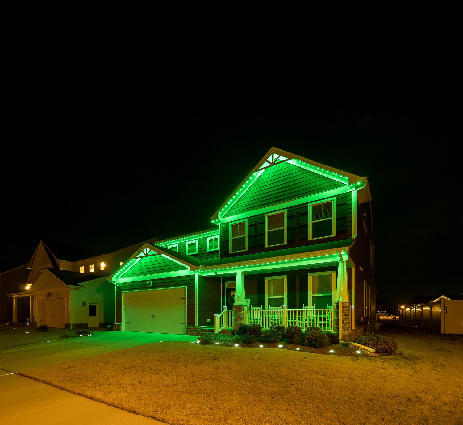 House with roofline lighting