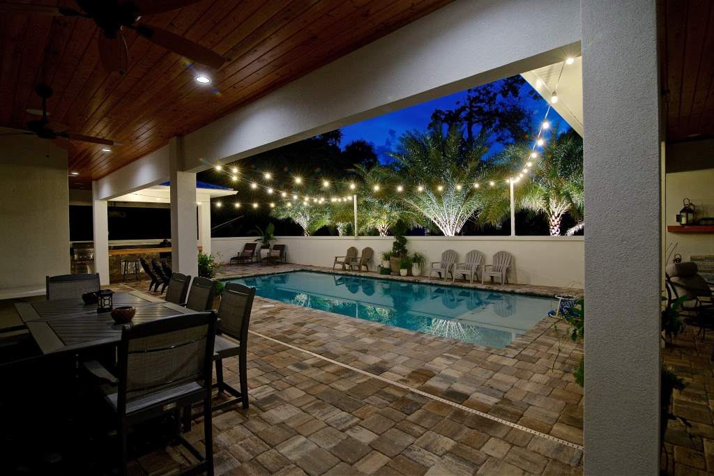 Virginia beach lighting near backyard pool