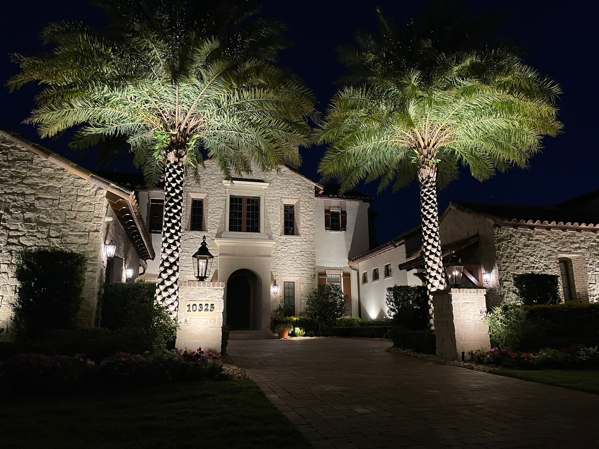 exterior of home lit up