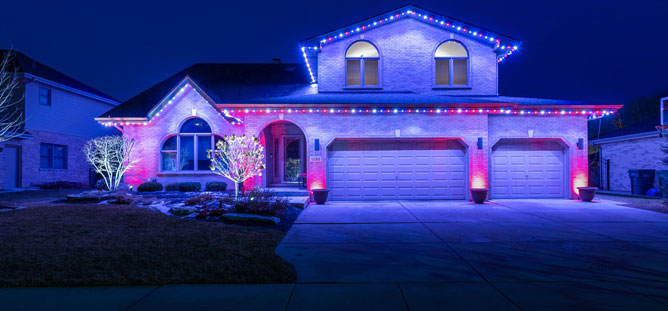 Gemstone roofline lighting in Glenview IL