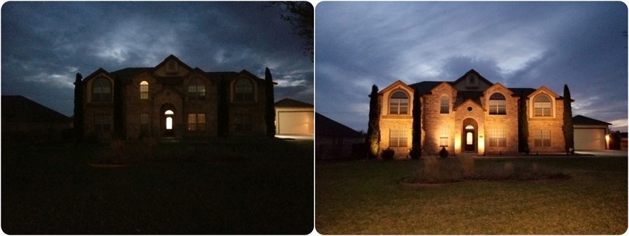 Before and after outdoor lighting demo