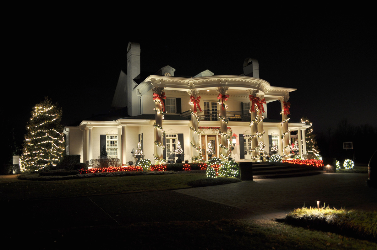 House with exterior Christmas lights installed