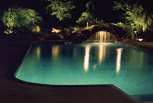 backyard pool and landscape lighting 