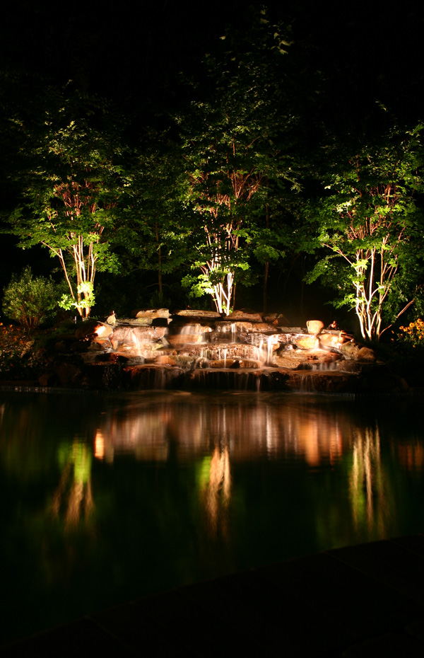 pond lighting at night 
