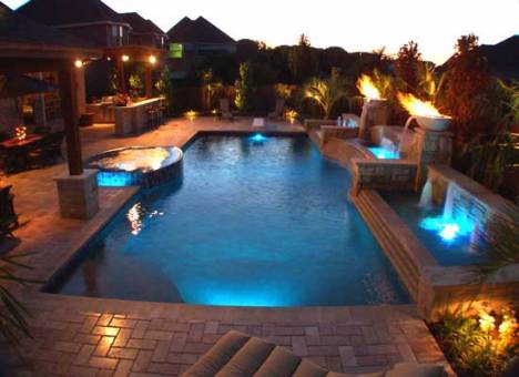 pool lighting with fire features 