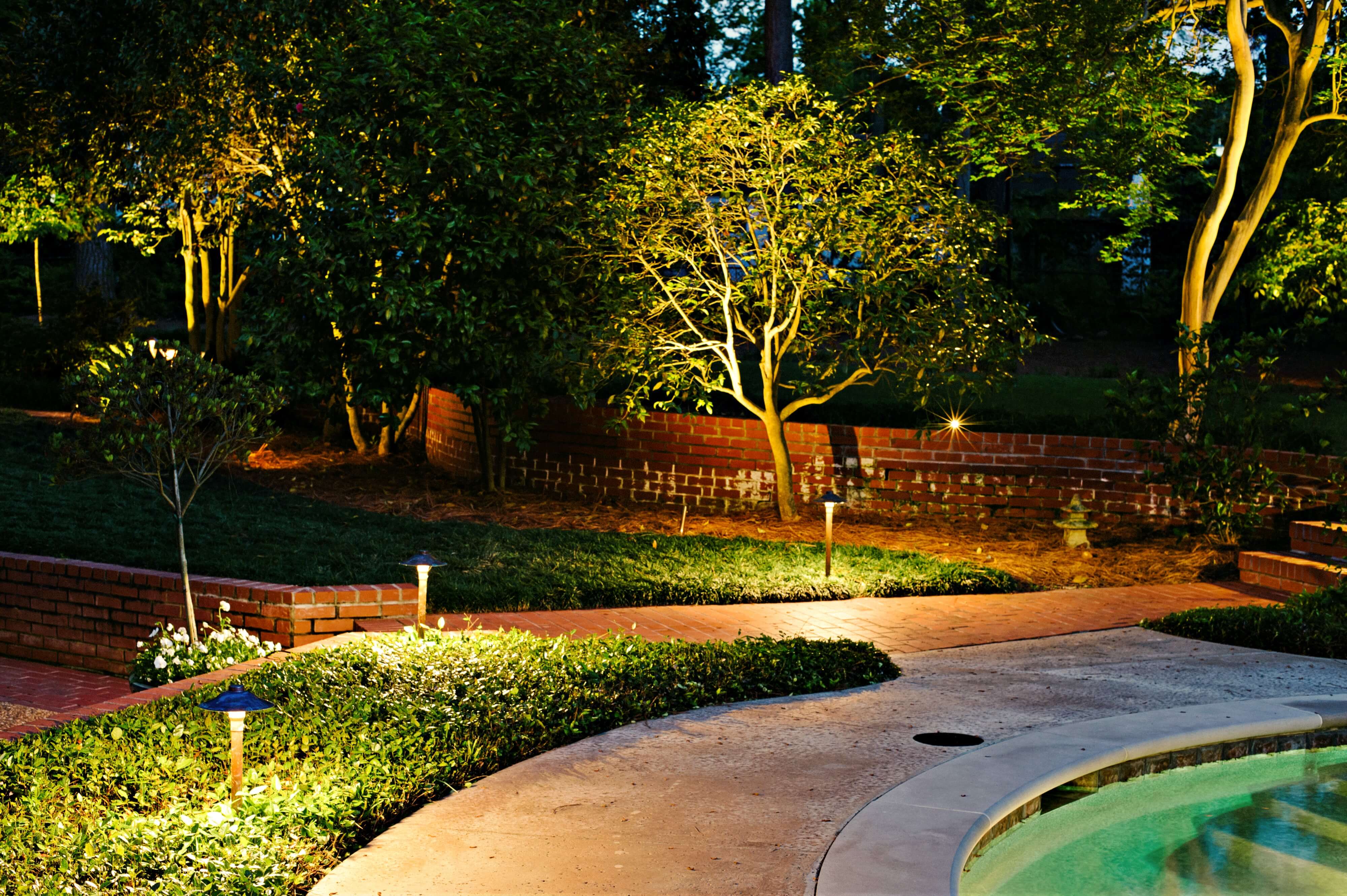 Lighting along pool and pathway
