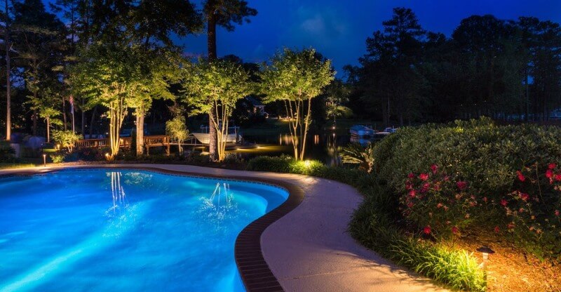 Pool and landscape lighting after outdoor lighting designer service