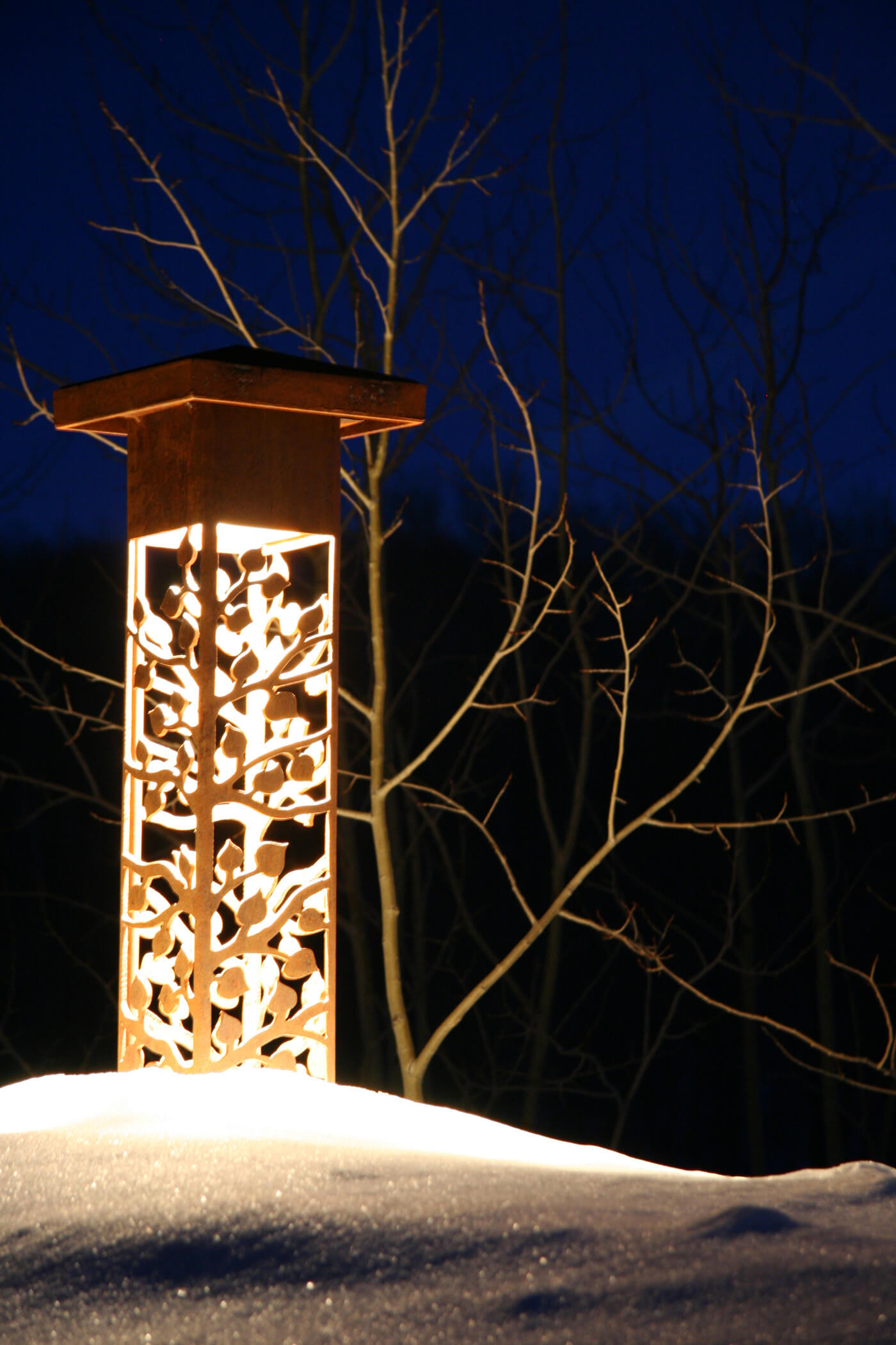 Decorative outdoor lighting in snow