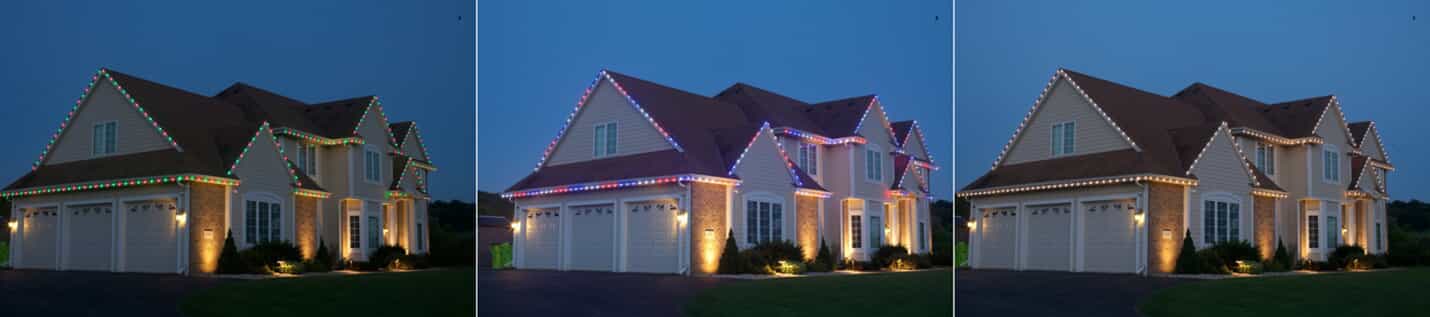 House showing its different versions of holiday lighting