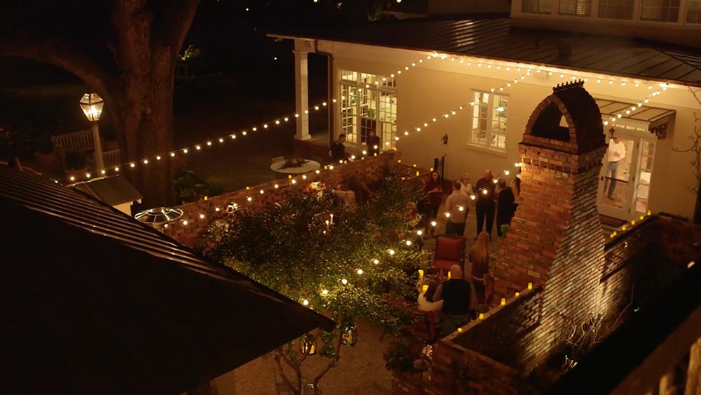 courtyard with string lighting