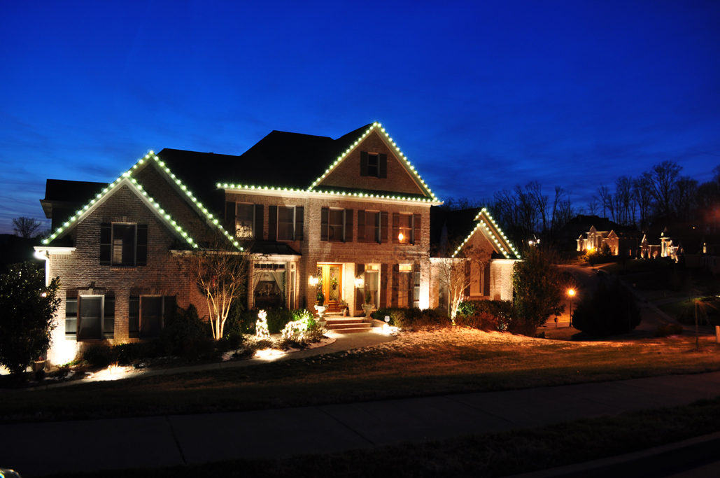 Exterior home with holiday lighting