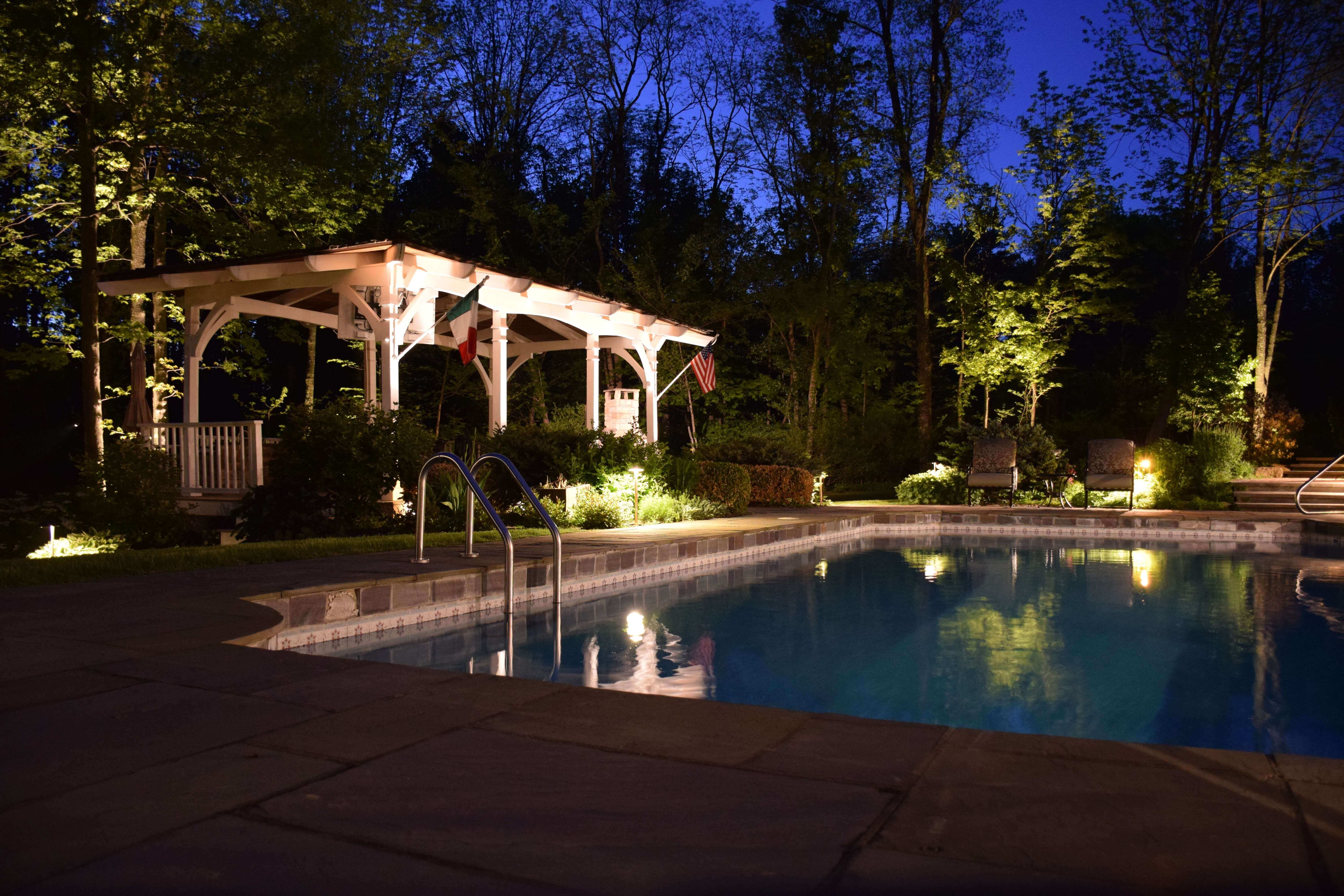 Home and pool with specialty lighting