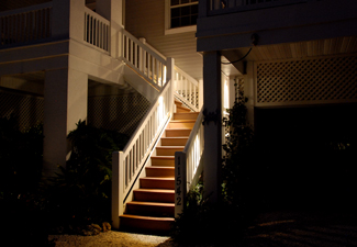 Lit stairwell at night
