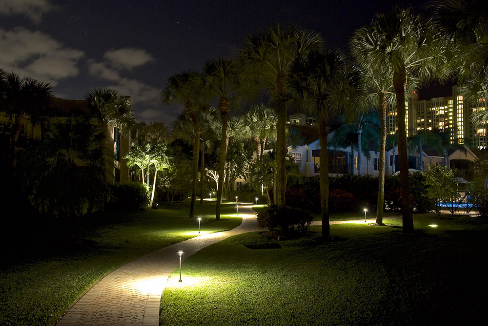 Illuminated pathway at a resort