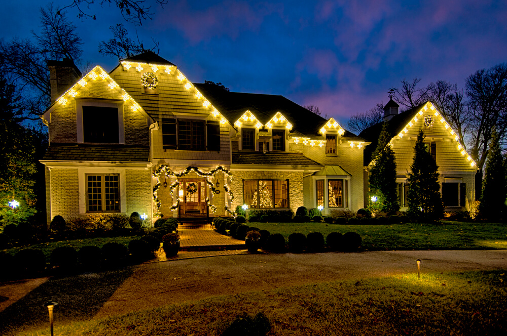 House illuminated with holiday lights