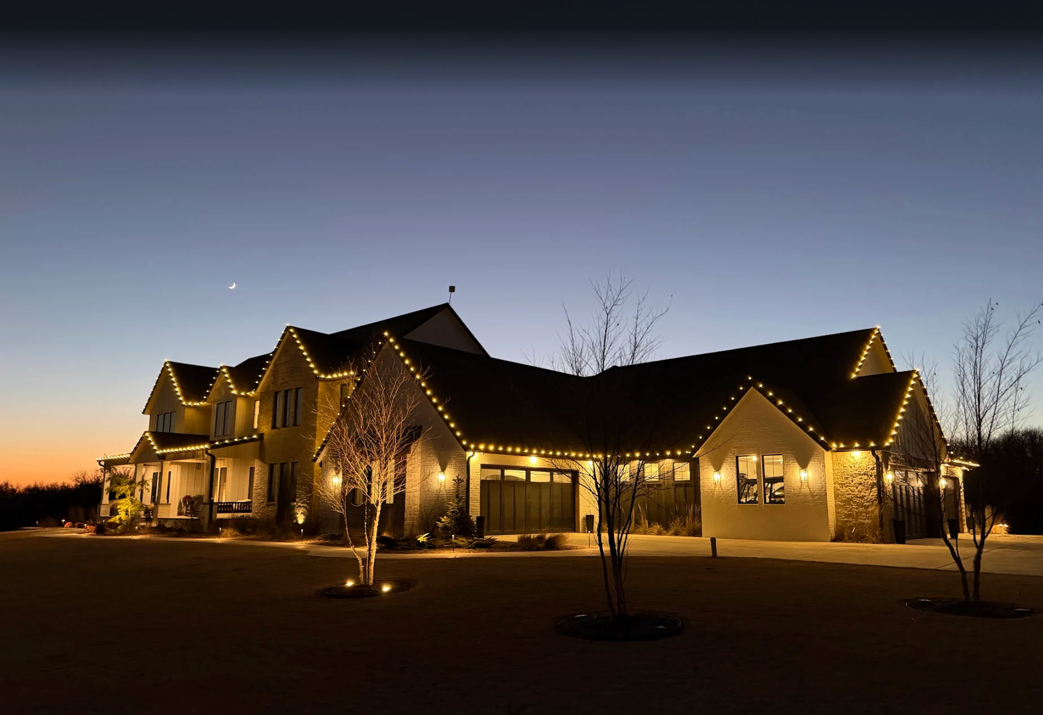 residential holiday permanent lighting on perimeter of the roof