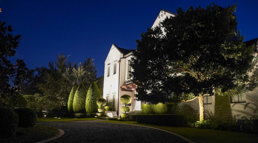 home with outdoor lights
