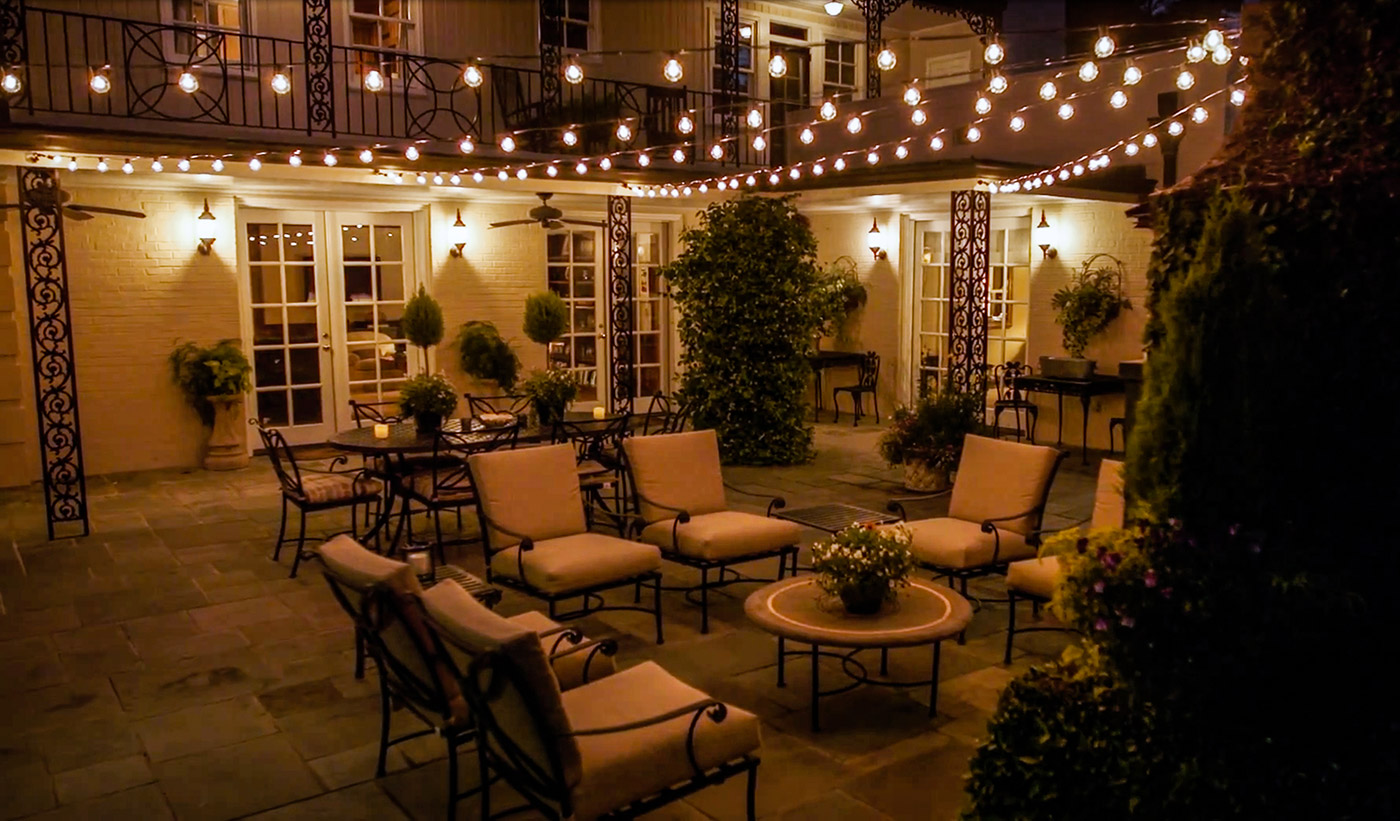 Backyard string lighting