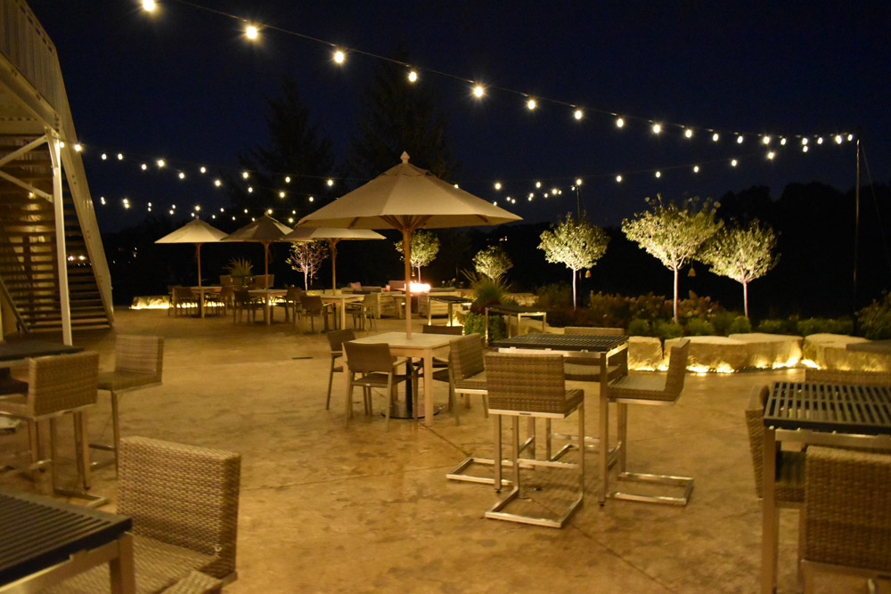 patio with led string lighting 