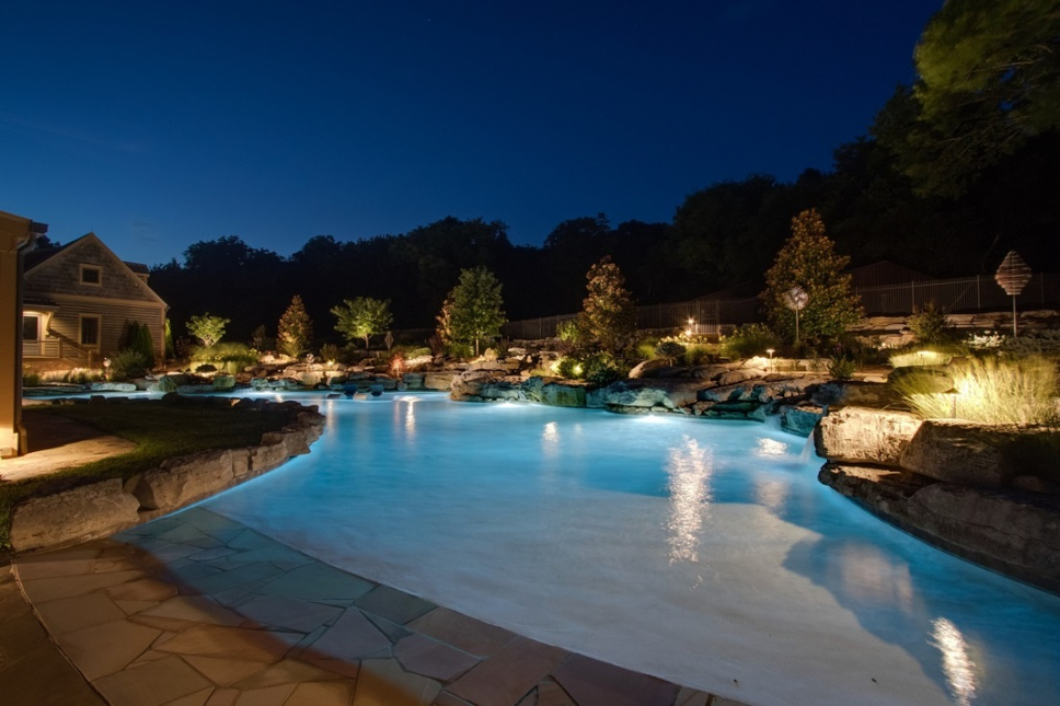 pool lighting and surrounding landscape lighting 