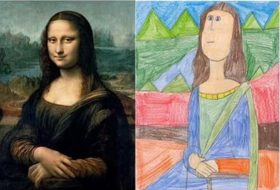 side by side painting and drawing of Mona Lisa