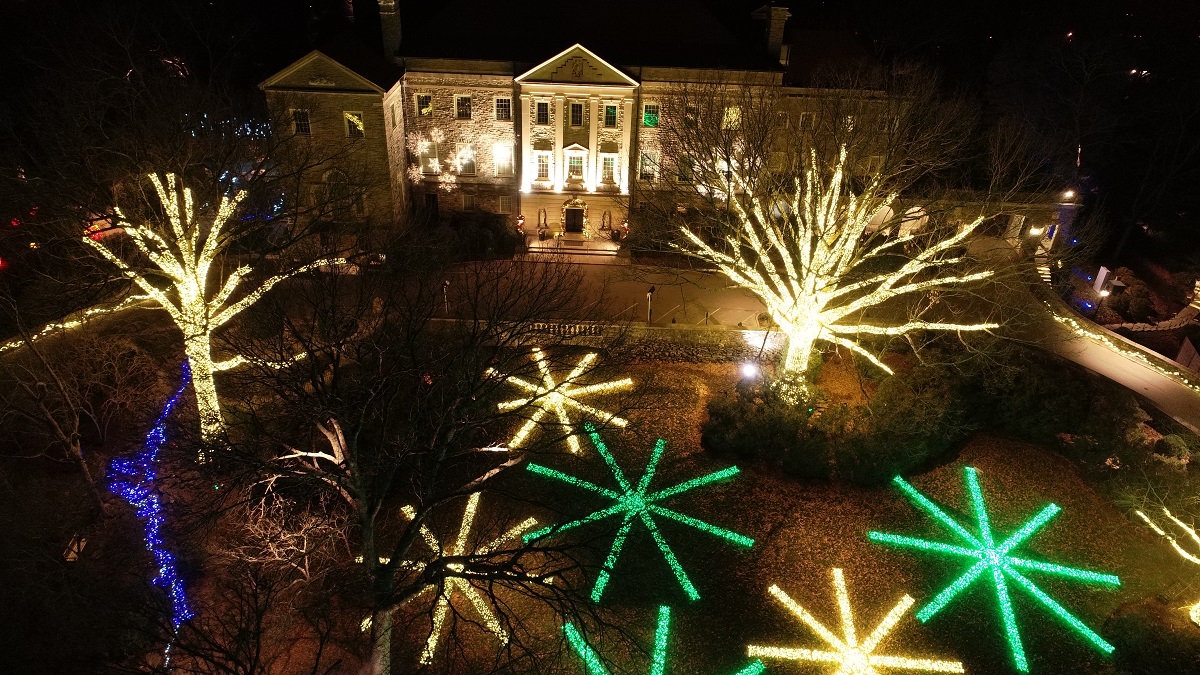 aerial view holiday lighting 