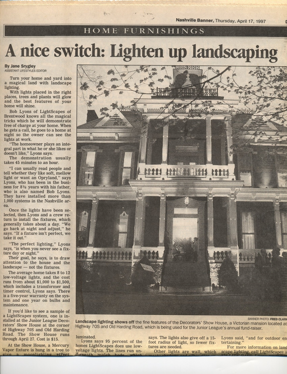 newspaper clipping about outdoor lighting 