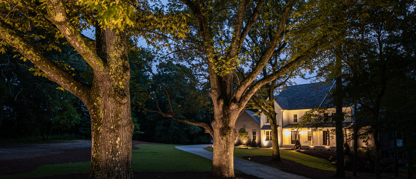 A house with trees and a drivewayDescription automatically generated