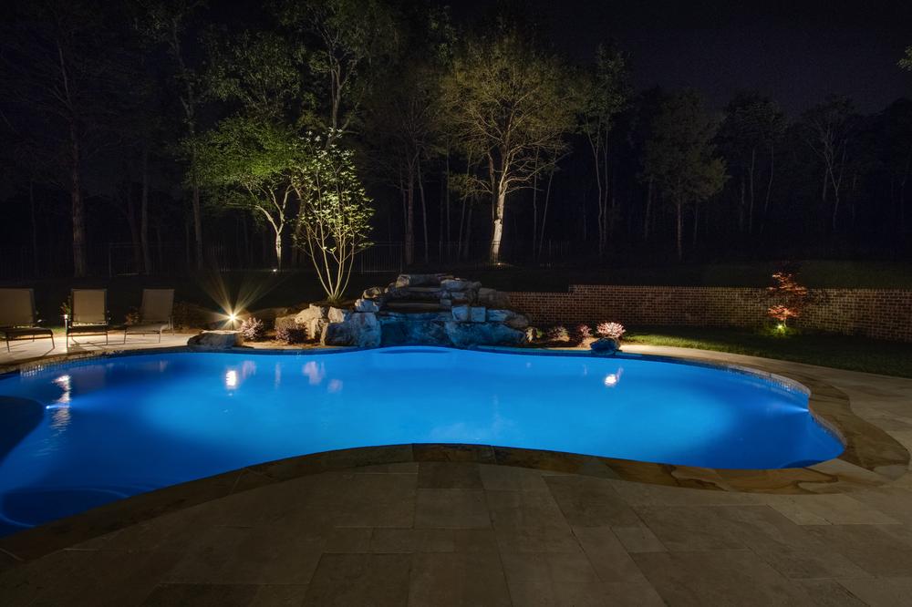 Outdoor pool with pool lighting