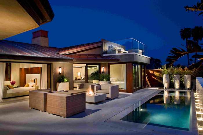 Patio and pool with lighting