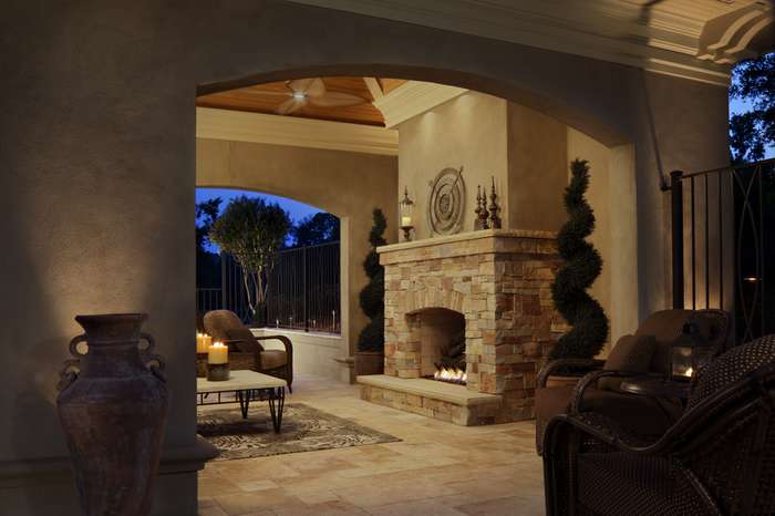 Outdoor fireplace with lights