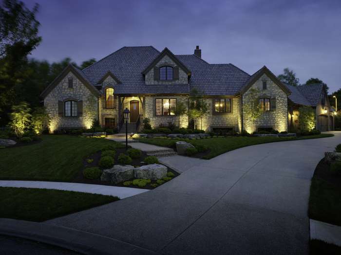 Residential house with outdoor lighting
