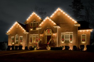 Holiday house with Christmas lights