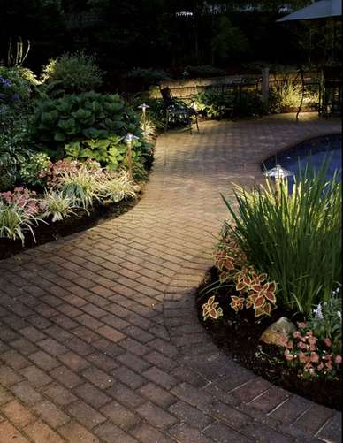 Garden pathway with outdoor lighting