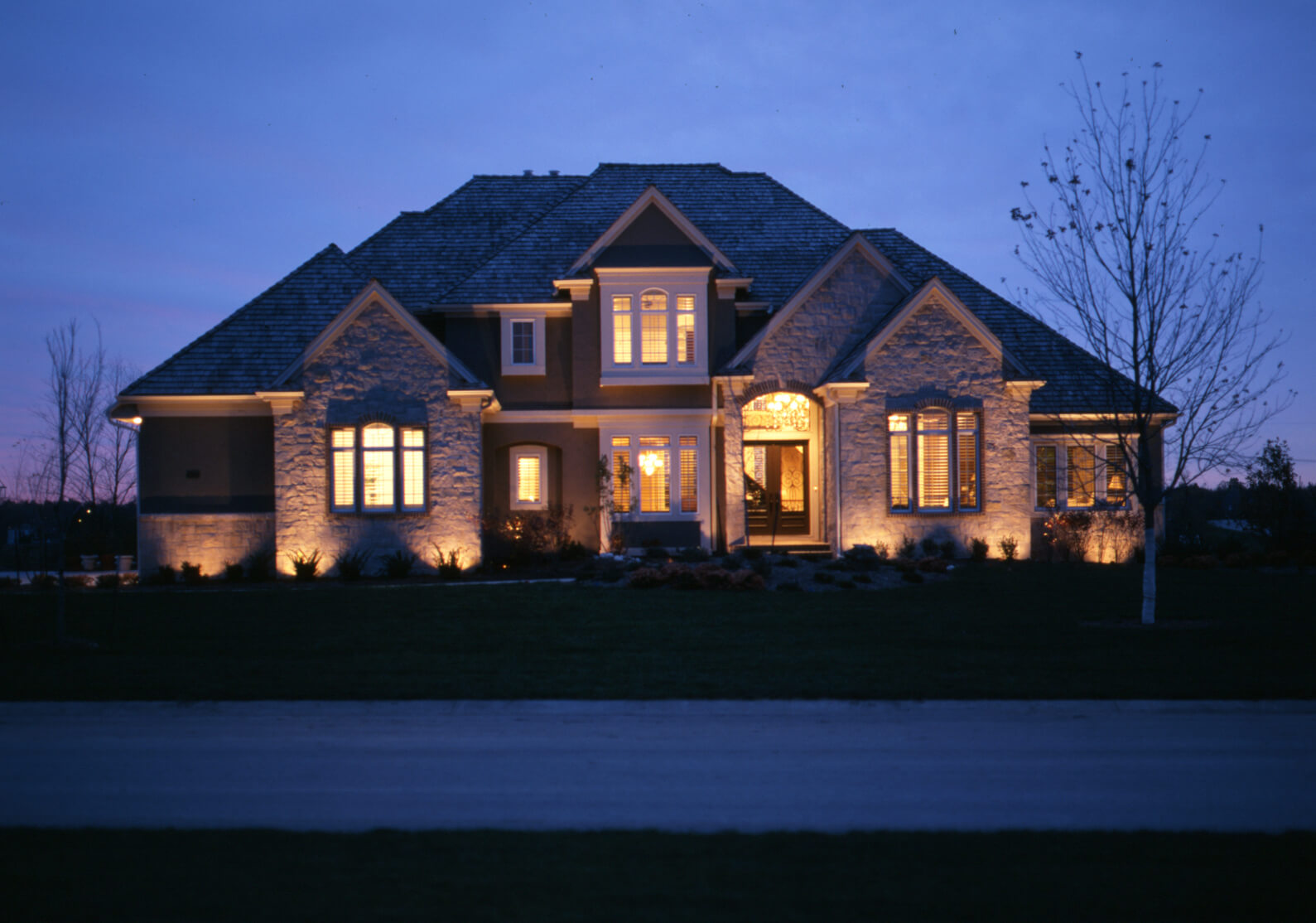 Front of home with special lighting