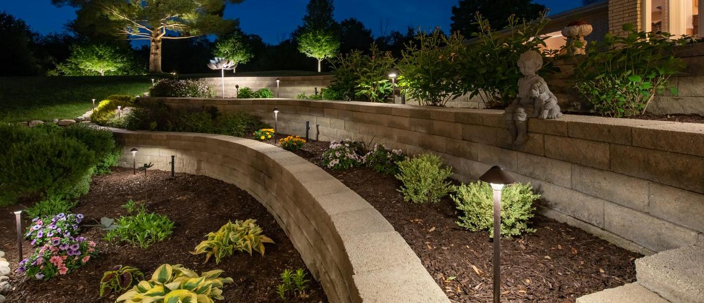 home with landscape lighting