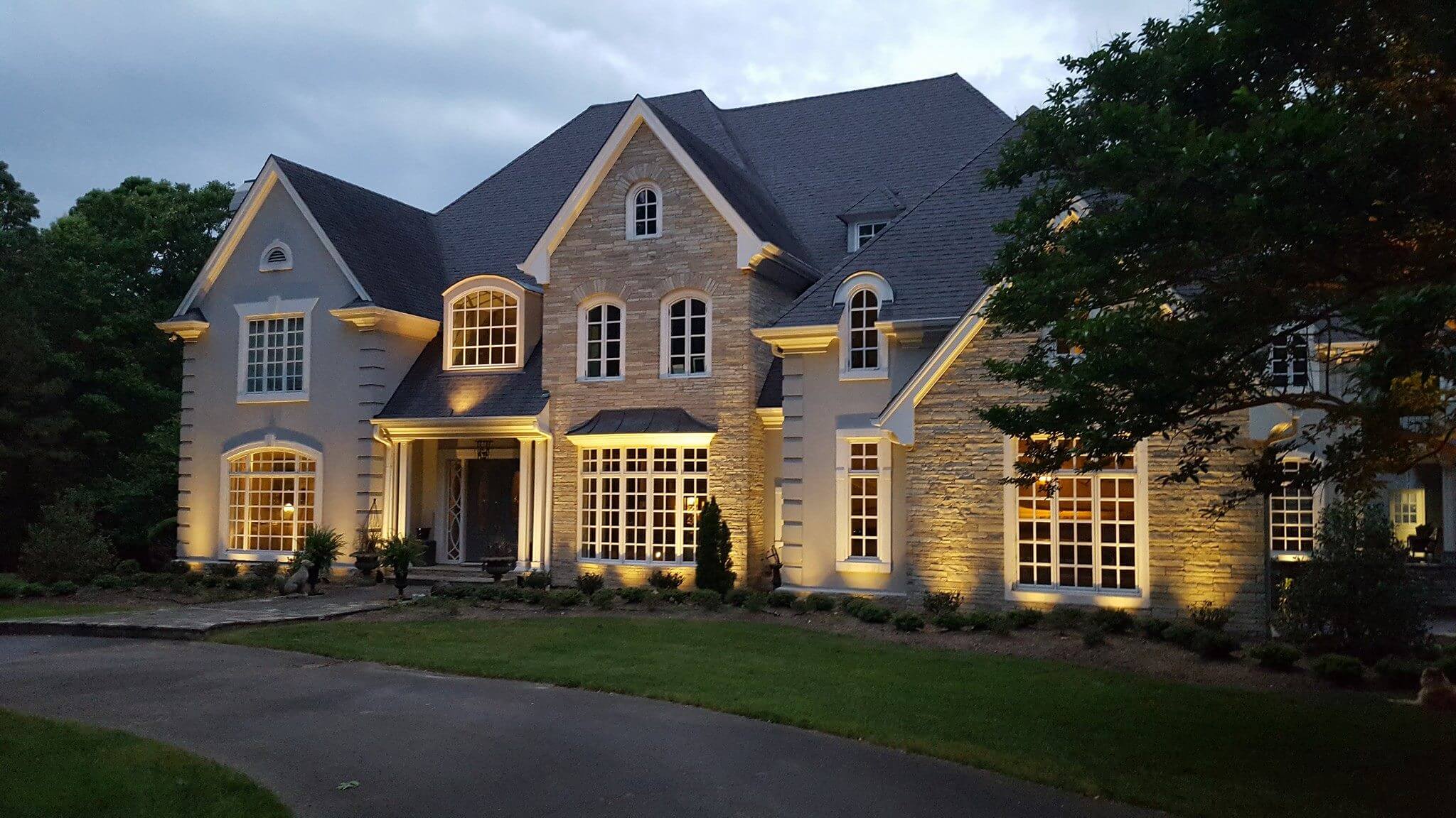 Front of home with special lighting