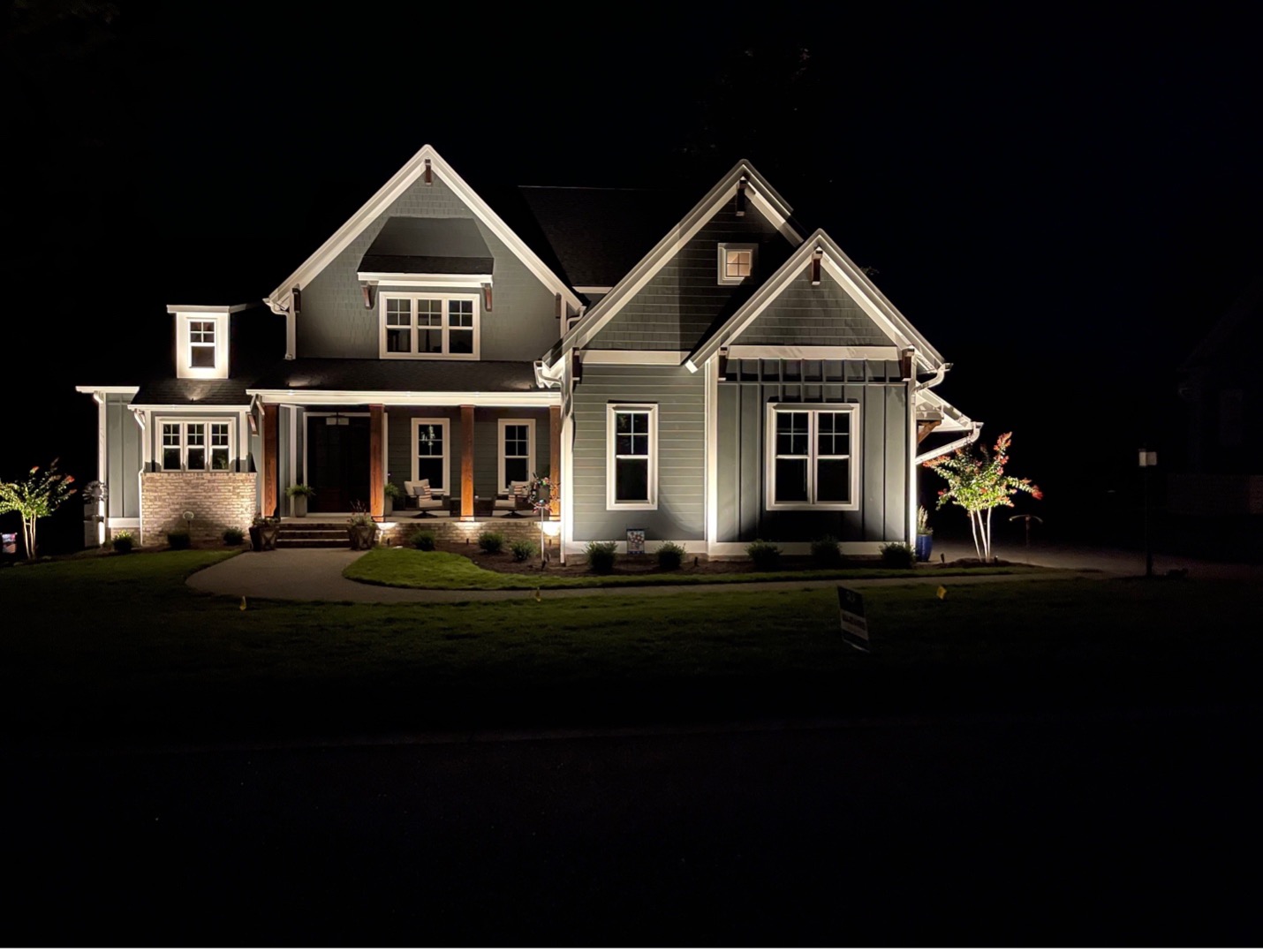 a house with exterior lighting