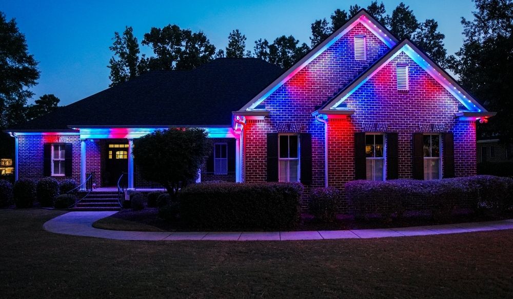 multi-colored soffit lights, roofline lights