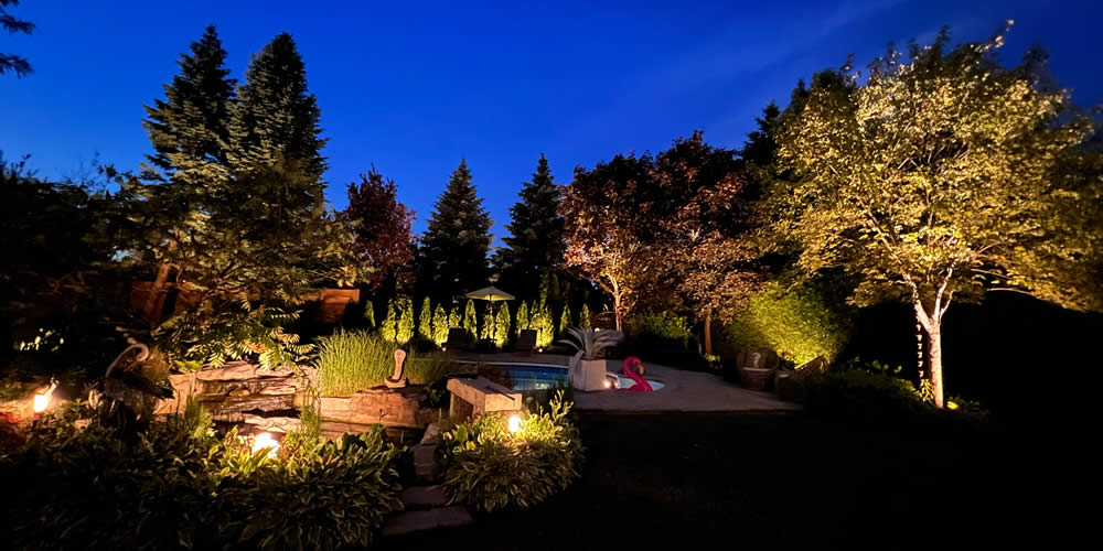tree uplighting for pool area