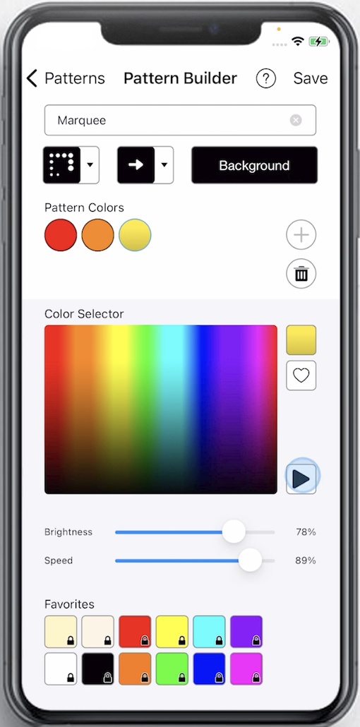 phone screen with lighting options